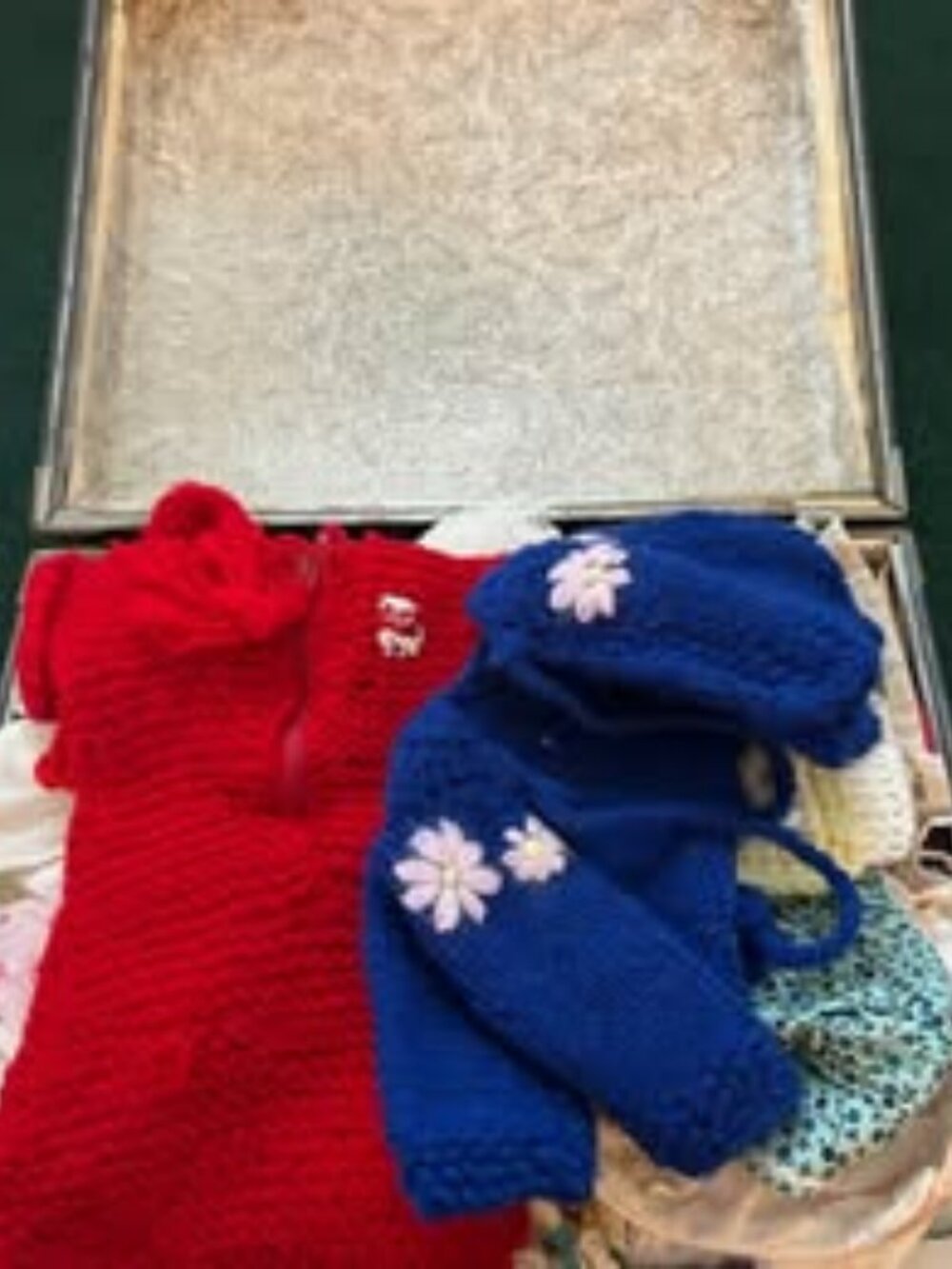 Vintage 1960s infant and baby doll clothing with trunk